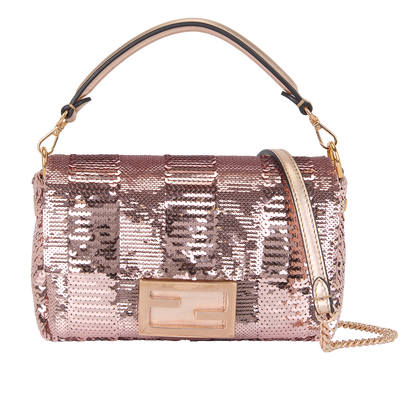 Mini Baguette, &pound;1,100, Handbags, Pink/Rose Gold, Leather/Sequins, Front view